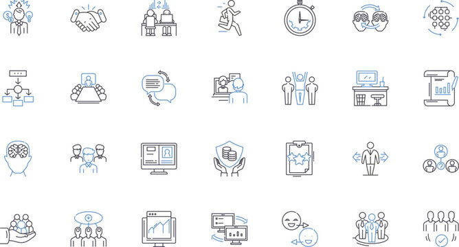 Human resources and staffing line icons collection. Recruitment, Hiring, Staffing, Talent, Onboarding, Training, Diversity vector and linear illustration. Retention,Performance,Succession outline