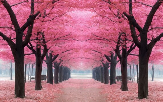 Pink tree,nami island in korea, Generative AI