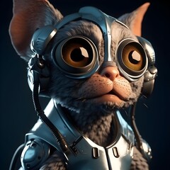 A cat wearing a helmet and eyewear with a helmet on it. ai generate.