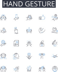 Hand gesture line icons collection. Eye contact, Facial expression, Body language, Verbal communication, T of voice, Nonverbal cues, Social interaction vector and linear illustration. Speech pattern