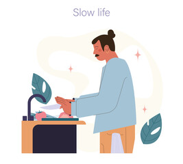 Slow living concept. Slow life principles and activity.