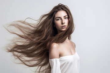 Naklejka premium Brunette with very long hair, Generative AI