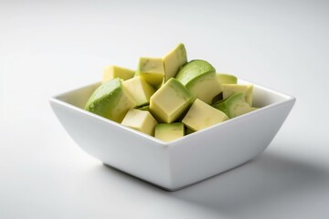 Avocado chopped in a white bowl. 