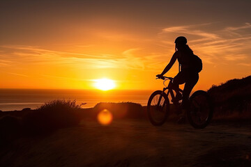 Obraz na płótnie Canvas Biker Silhouette: Capturing a Cyclist Against a Radiant Sunset. Generative AI