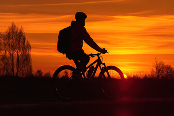 Obraz premium Biker Silhouette: Capturing a Cyclist Against a Radiant Sunset. Generative AI