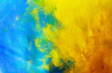 yellow and blue acrylic painting Hand drawn oil painting. Abstract art background Brushstrokes of paint. Modern art. Contemporary art. 