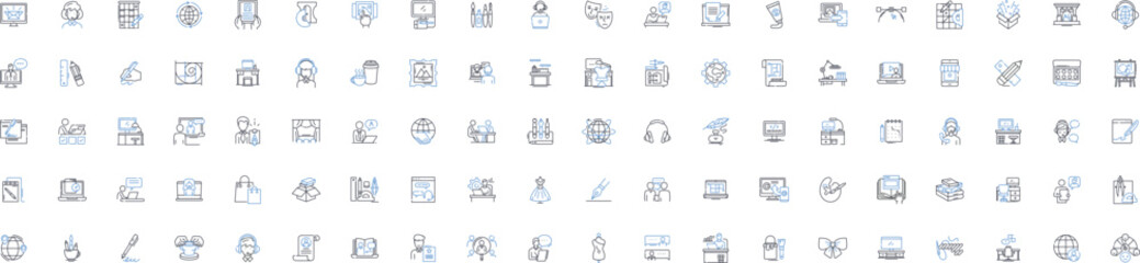 Independent contractor line icons collection. Self-employment, Freelancing, Project-based, Autonomy, Entrepreneurship, Flexibility, Ownership vector and linear illustration. Non-employee