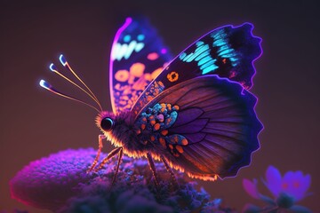 Fototapeta na wymiar neon colored butterfly, generative AI
