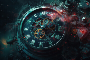 vintage retro clock and watch mechanisms.abstract background. ai generative
