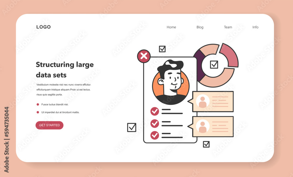 Poster bid data structuring web banner or landing page. data optimization