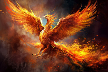Phoenix from the ashes with fiery wings. ai generative
