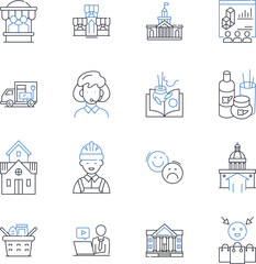 Local resources line icons collection. Community, Services, Opportunities, Support, Organizations, Assistance, Connections vector and linear illustration. Nerks,Facilities,Amenities outline signs set