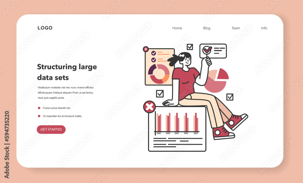 Poster bid data structuring web banner or landing page. data optimization