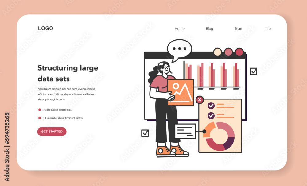 Poster bid data structuring web banner or landing page. data optimization