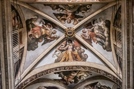 Interior of Patriarch's Church (Iglesia del Patriarca) from second half of the 16th century. Its interior is richly decorated with frescoes. VALENCIA, SPAIN. APRIL 18, 2023.