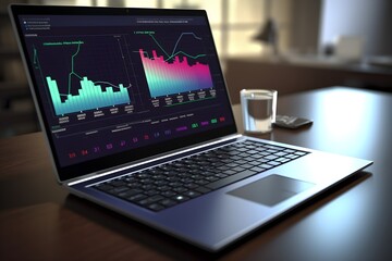 laptop on the desk with graphs