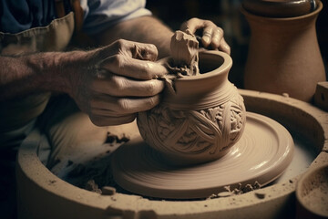 Fototapeta na wymiar a potter creating a beautiful ceramic vase on a pottery wheel, Generative AI