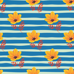 Flower stylized seamless pattern. Cute botanical illustration. Abstract floral background.