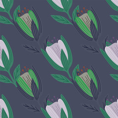 Fototapeta na wymiar Cute tulip flower seamless pattern. Wildflower botanical design. Decorative floral ornament wallpaper.