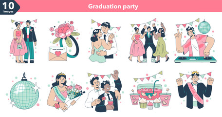High school graduation or prom set. Celebration ball or dance at end © inspiring.team