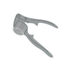 Obraz premium Garlic presser in flat style illustration. Garlic masher isolated on white background. Kitchen tools vector illustration