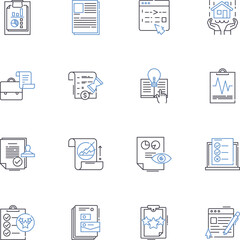 compliance line icons collection. Regulations, Policies, Laws, Ethics, Guidelines, Accountability, Fines vector and linear illustration. Accreditation,Conformity,Certifications outline signs set