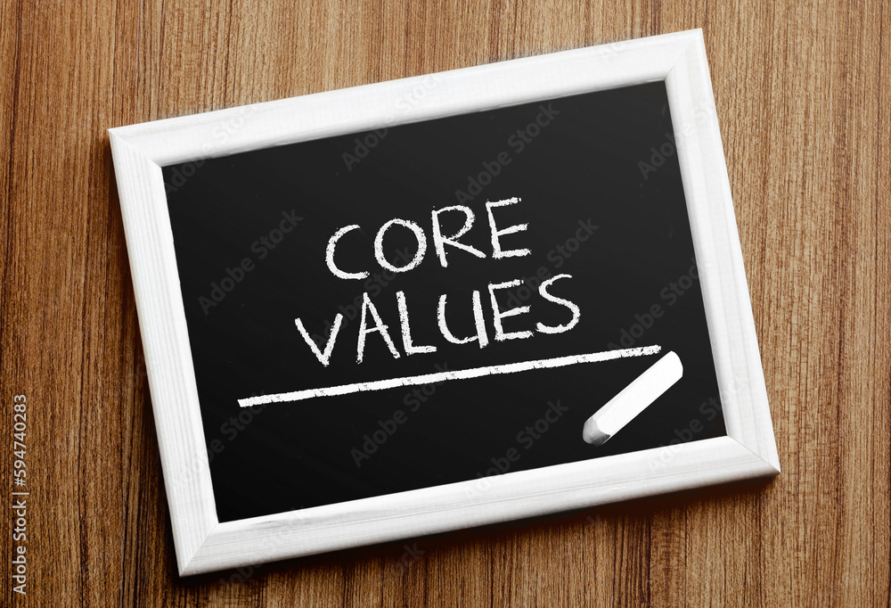 Aufkleber ?halkboard with text core values
