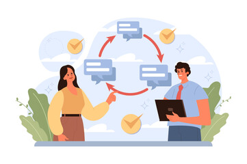 Active listening skill. Attentive business charcter or employee soft