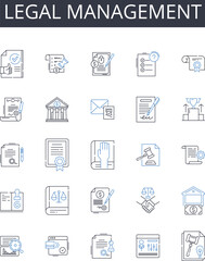 Legal management line icons collection. Medical administration, Financial control, Scientific direction, Corporate governance, Human resources, Technical supervision, Political leadership vector and