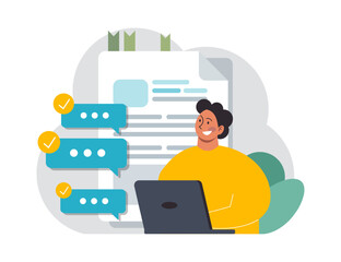 Active listening skill. Attentive business charcter or employee soft