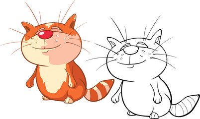 Vector Illustration of a Cute Cat . Cartoon Character. Coloring Book