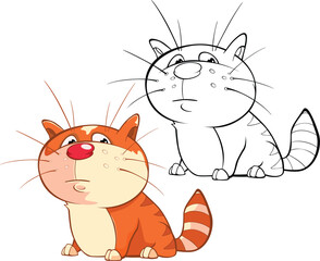 Vector Illustration of a Cute Cat . Cartoon Character. Coloring Book