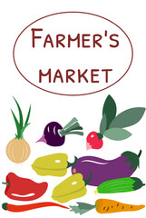 Farmers market poster. Various vegetables. Fresh organic produce from the local farmers' market.