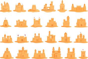 Sand castle icons set cartoon vector. Water figure. Summer seaside © nsit0108