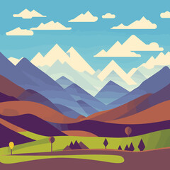 lake with mountains and clouds illustration