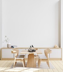 Dining room and kitchen copy space and frame for mockup on white background, front view,3D rendering.