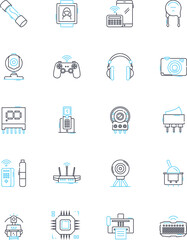 Cyber systemization linear icons set. Security, Nerk, Automation, Integration, Interface, Analytics, Efficiency line vector and concept signs. Interoperability,Virtualization,Governance outline