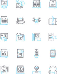 Parallel computing linear icons set. Concurrency, Multithreading, Distributed, Cluster, GPU, SIMD, Scalability line vector and concept signs. Performance,Multicore,Cache outline illustrations