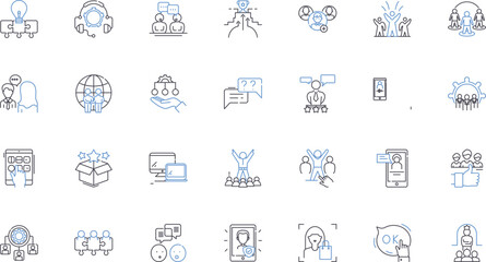 Account assistance line icons collection. Support, Help, Guidance, Assistance, Accountant, Tax, Audit vector and linear illustration. Balance,Budget,Finance outline signs set