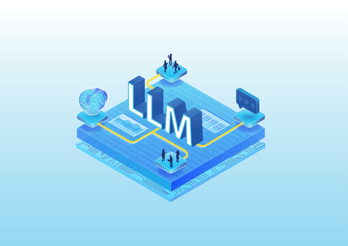 Large Language Model LLM concept. 3d isometric vector illustration of generative AI Artificial Intelligence.