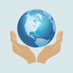 Two Hands Holding The Globe Vector Image Illustration
