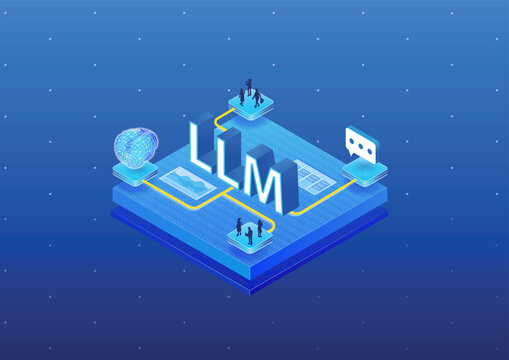 Large Language Model LLM concept. 3d isometric vector illustration of generative AI Artificial Intelligence.