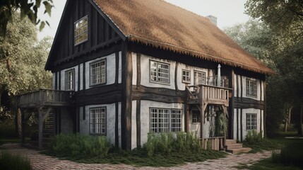 Fototapeta na wymiar old english cottage-style family house exterior , AI-generated 