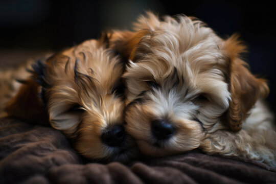 Two cute sleeping pappies. Generative AI photorealistic illustration