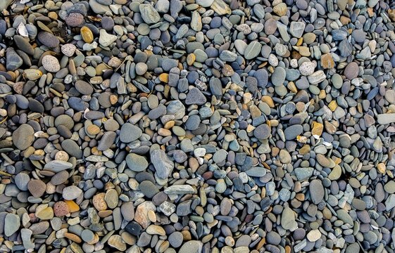 Picturesque view of a beach shoreline with a variety of stones scattered, perfect for wallpapers