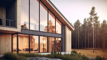 Fototapeta na wymiar Modern and nordic style luxury house exterior, AI generated 