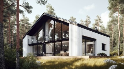 Fototapeta na wymiar Scandinavian and modern vibe house exterior, AI generated 