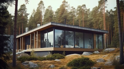Fototapeta na wymiar Modern and nordic style luxury house exterior, AI generated 