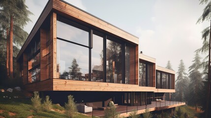 Modern and nordic style luxury house exterior, AI generated 