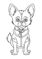 Dog Character Vector, Coloring Book Page with Dog, Coloring page outline of a cute dog, coloring page with Animal character 